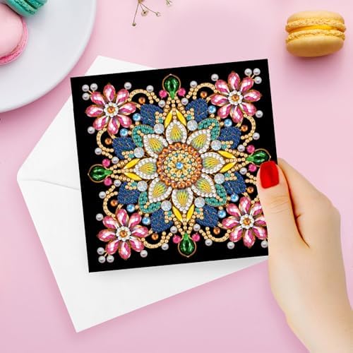 Diamond Art Cards with Envelopes–6PCS DIY Diamond Painting Greeting Cards Kit | Card Making Kit with Bling for Adults & Beginners | Birthday,Holiday & Thank You Cards (Mandala Flower)