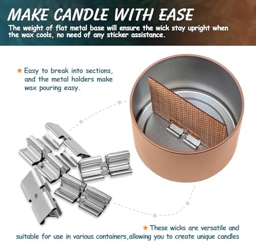 6 Set Large Wood Candle Wick Grid Design Large Wooden Wick 2.7x2.4inch / 70x60mm (Width*Height), Natural Crackling Wood Wick Core with Iron Stands for Soy Candle Making Candles Supplies