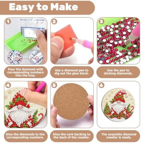8 Pcs Christmas Diamond Art Coasters Kits, Diamond Painting Coasters