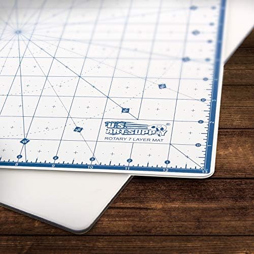U.S. Art Supply 14"x14" Self-Healing Cutting Mat 7-Ply - Rotary White/Blue