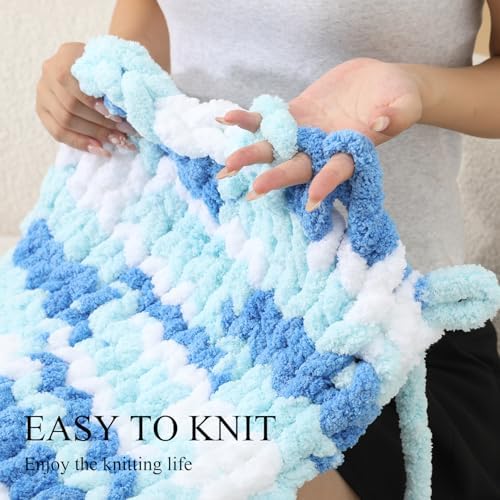 Chunky Yarn for Hand Knitting, No7 Thick Yarn, 250Grams 32Yards, Pack of 4, Perfect for Knitters and Crafters (Fresh Blue)