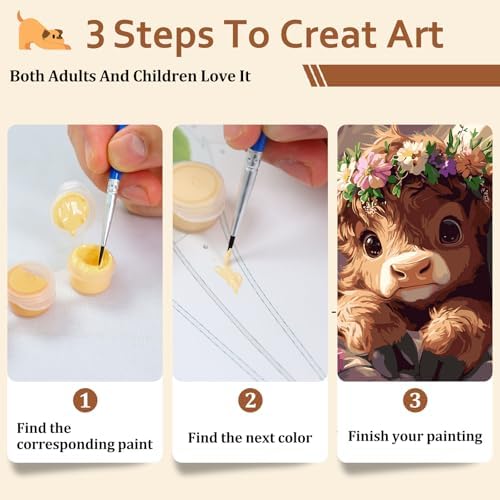 Reivworl Cow Paint by Numbers Kit for Adults Beginners, Highland Cow Paint by Numbers, Adult Paint by Number Kits for Gifts and Wall Decor 16x20 Inch