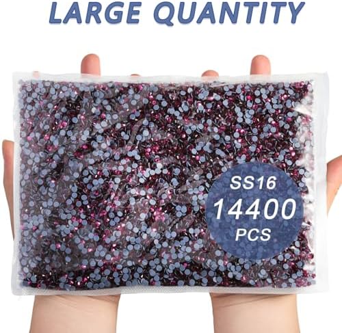 Beadsland Hotfix Rhinestones Bulk, Fuchsia, SS16, 14400pcs