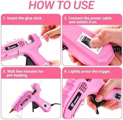 Hot Glue Gun Full Size: DEKOPRO 60/100Watt Dual Temp Hot Glue Gun Kit with 25 Glue Sticks, Organize Storage Case, Heavy Duty Heat Glue Gun Tool Set for Home Repair, Art & Crafts, DIY Pink
