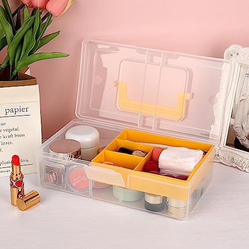 JUXYES Clear Art Craft Supply Storage Bin Sewing Box With Handle Lid