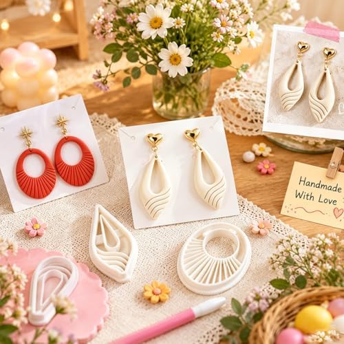 12Pcs Polymer Clay Earring Cutters Set, Modern Geometric Shapes Clay Cutters for Polymer Clay Jewelry Making, Minimalist Earring Cutters with Fan Teardrop Square Triangle Oval Shapes
