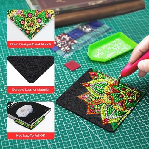 8 PC Diamond Art Corner Bookmarks Kit for Adult Gem Craft Christmas Women | DIY Gem Leather Bookmark Small Paint by Dots Bookmarkers Mandala Flower Black Lotus