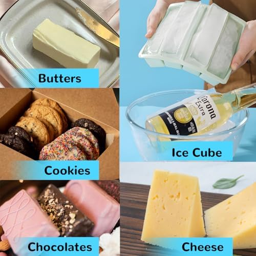 Silicone Butter Mold with Lid, Butter Mold for Homemade Butter, Non-Stick Tray Fits Standard Butter Stick Size, Large Cavity, Holds 8 Tablespoons, Stick Container for Energy Bar, Soap Bar, Pack of 2