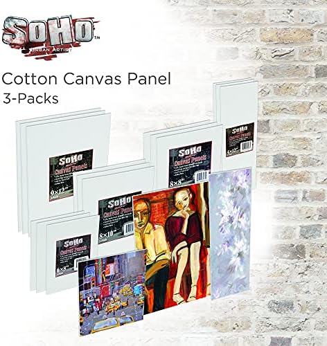 SoHo Artist Cotton Canvas All Media Panels - 12x16-3 Pack of Double Primed Cotton Acid-Free Panels Bonded Canvases for Paintings, Artwork and More