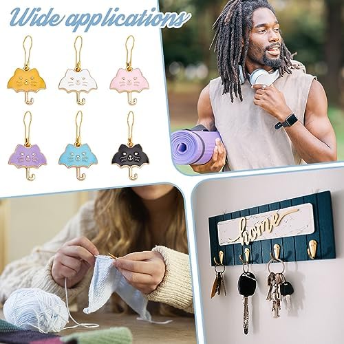 NBEADS 24 Pcs Cat Umbrella Stitch Markers, Enamel Alloy Crochet Stitch Marker Charms Removable Iron Kilt Pin Locking Stitch Marker for Knitting Weaving Sewing Jewelry Making