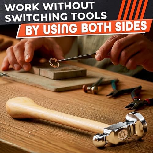 Chasing Hammer for Jewelry Making, Two-Sided, 10 Inch Wooden Handle