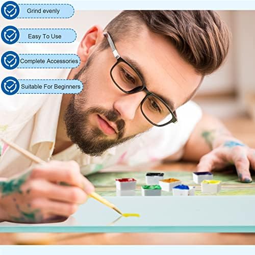 Nuanchu 109 Pcs Paint Muller Glass Slab Set,2.95'' in Dia,Round Handle