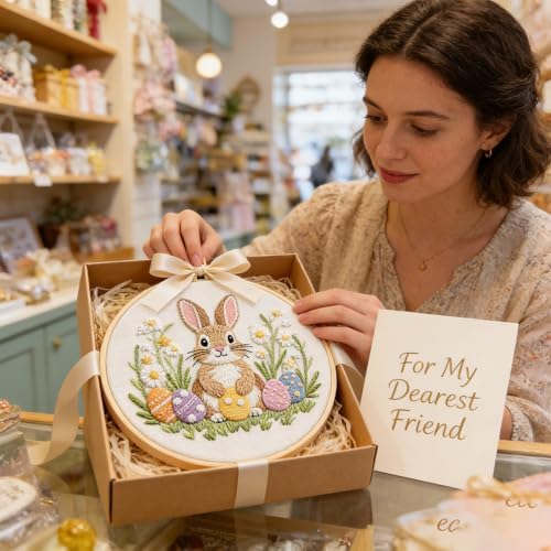 BoAn Rabbit Embroidery Kit for Beginners, DIY Cross Stitch Kit with Hoop