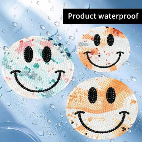 8 Pcs Smile Face Diamond Art Coasters Kit for Adults with Holder 4x4in