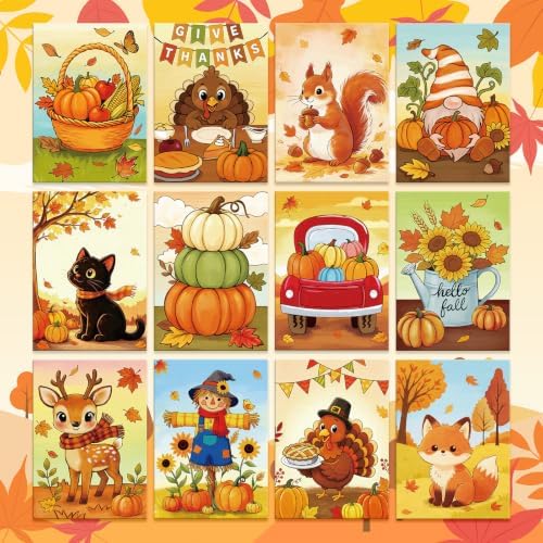 Louise Maelys 12 Pack 5x7 Inch Fall Pre Drawn Canvas to Paint for Kids Art