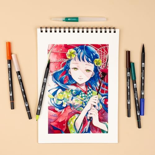 Tombow 72562 Dual Brush Pen Art Markers, Manga Illustration, Wind 6-Pack