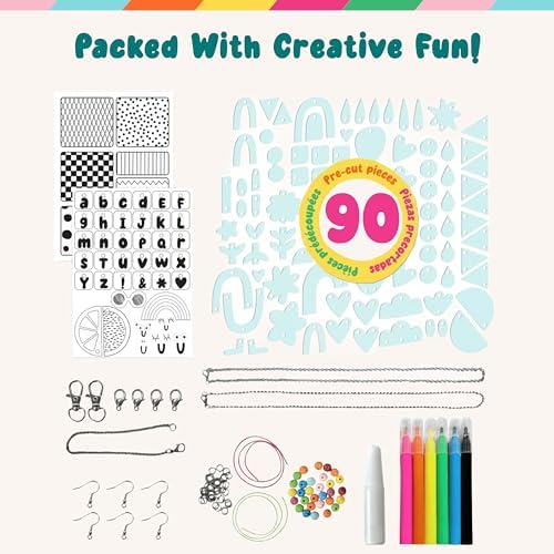 Bright Stripes Shrinkadoo Jewelry Making Kit for Kids and Teens, Ages 8+