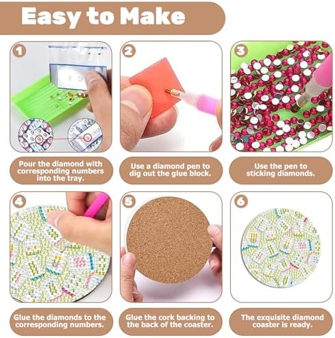 CRZMODE 8 Pcs Diamond Art Coasters Kits, Mahjong Diamond Painting Coasters