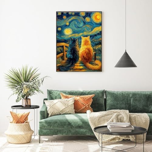 Cute Cat Diamond Art Kits for Adults Round Diamond Painting 12x16 Inch
