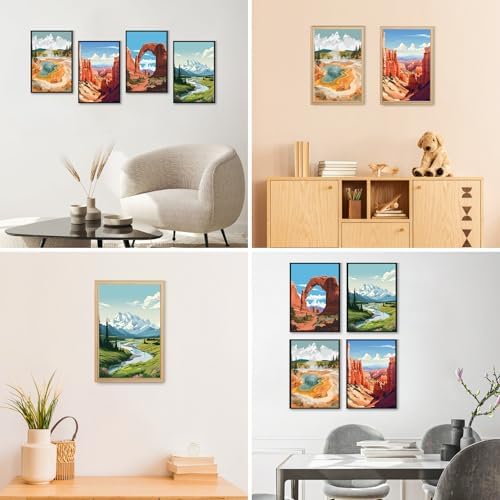 4 Pack Paint by Numbers Kit for Adults with Frame, National Parks Landscape DIY Painting Kit for Beginners, Mountain & Canyon Scenic Canvas Paint by Number Set for Nature Wall Decor, 8x12 Inch