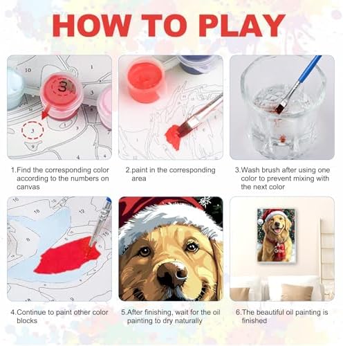 SENQAO Christmas Paint by Numbers for Adults Framed, Golden Retriever Adults' Paint-by-Number Kits, Adult Paint by Number Kits on Canvas, Acrylic Number Painting for Home Decor, 8x12in