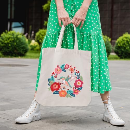 Louise Maelys Hummingbird Embroidery Kit Canvas Tote Bag for Beginners