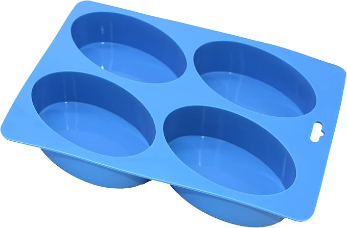 X-Haibei Large Oval Basic Soap Lotion Bar Silicone Mold for Homemade Supplies 4-Cavity 4.5oz per Cell | Glossy Finish | Sturdy & Easy Unmold