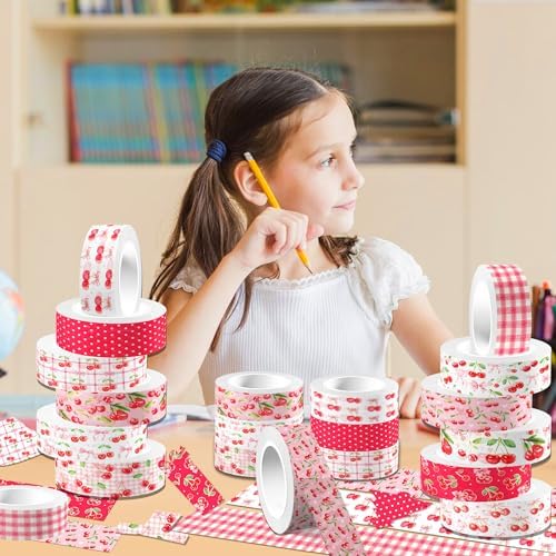 12 Rolls Cherry Washi Tape Set Pink Bow Themed Decorative Masking Tape for DIY Crafts, Scrapbooking & Gift Wrapping
