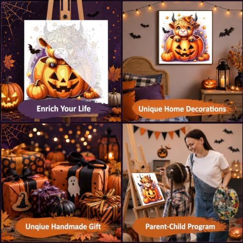 Mandun Halloween Cow Paint by Numbers Kit for Kids, 8x8 inch