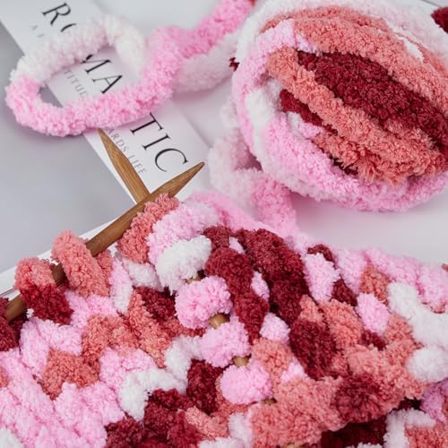 Bulky Chunky Yarn for Hand Knitting Blanket β #10 Jumbo Knitting Yarn, 1 Inch Thick Chenille Jumbo Yarn, No Knots Soft Machine Washable, Super Bulky Yarn 4 Pack for Crochet, Arm Knitting & Crafts