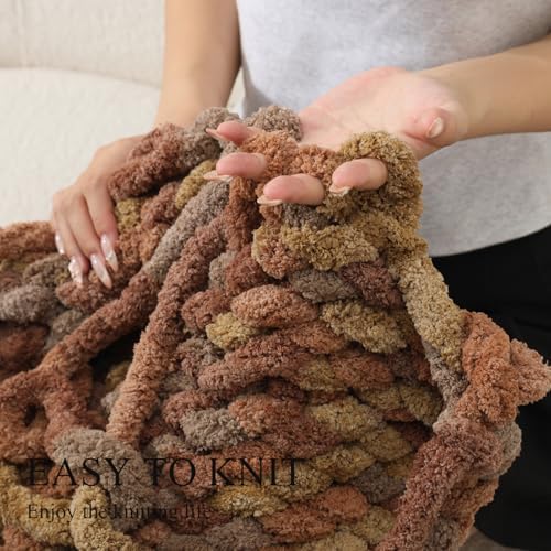 Chunky Yarn for Hand Knitting, No7 Thick Yarn, 250Grams 32Yards, Pack of 4, Perfect for Knitters and Crafters (Pudding)