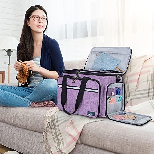 PAVILIA Knitting Yarn Storage Bag Crochet Organizer for Knitter, Purple