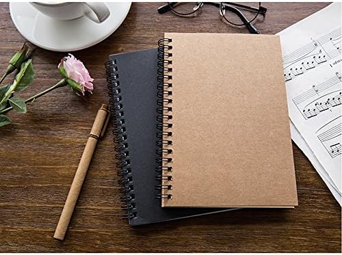 DSTELIN Soft Cover Spiral Notebook Journal 2-Pack, Blank Sketch Book Pad, Wirebound Memo Notepads Diary Notebook Planner with Unlined Paper, 100 Pages/ 50 Sheets, 7Inchx 4.75Inch (Brown and Black)