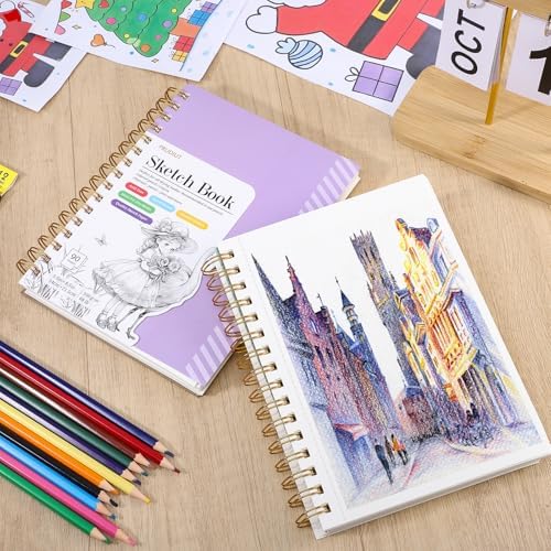 5.5×8.5In Sketch Book for Kids, 100gsm Spiral Sketchbook for Drawing,Purple | 90 Sheets Acid-Free Drawing Paper with Pencils, Tear-Out Pages, for Drawing & Sketching, idea for Back-to-School Gifts