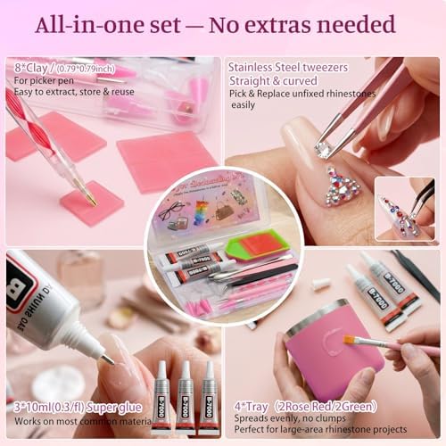 30Pcs Rhinestone Picker Tools for Bedazzling Kit - B7000 Jewelry Glue for Craft,9-in-1 System with 3 Picker Pens&9 Interchangeable Tips, Trays,Tweezers&Clay,All-in-One Diamond Art Painting Set