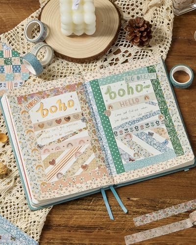 Boho Washi Tape Set 10 Rolls Cute Masking Graphic Floral Pattern Decorative Tapes for Arts, DIY Crafts, Journals, Planners, Scrapbook, Wrapping (Warm)