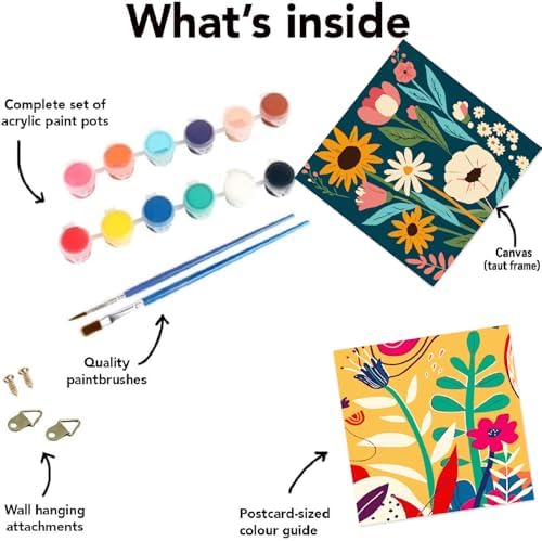 FQOVKYN 4 Pack Paint by Numbers Kit for Adults with Frame Flower Easy, Abstract Art Floral Framed Painting by Numbers on Canvas, DIY Acrylic Watercolor Oil Paint Kits for Home Decor 8 x 8 Inch