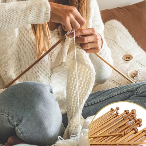 LIHAO 30 Pcs Bamboo Knitting Needles, Wooden Knitting Needles