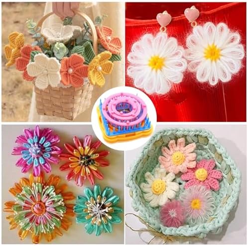 Ayasee Weaving Loom Kit, Flower Knitting Loom Kit, Frame Looms, Knitting Wool, Round/Square Knitting Looms Craft Kit Multi Color (Flower Maker)