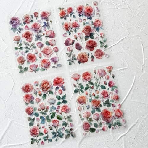Watercolor Roses Stickers for Scrapbooking, Self-Adhesive Flowers Stickers Journal Embellishment Supplies for Art Craft Decorations