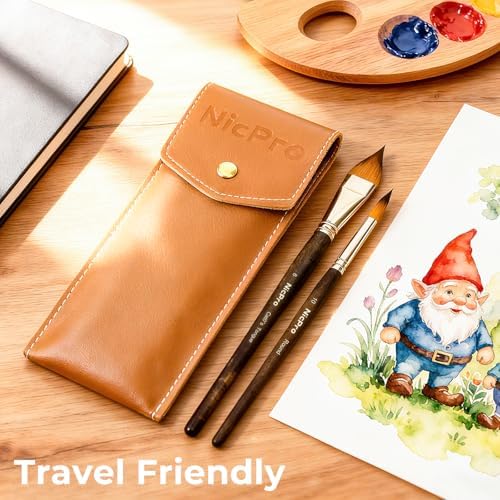 Nicpro 8Pcs Watercolor Paint Brushes Professional, Travel Paint Brush Set