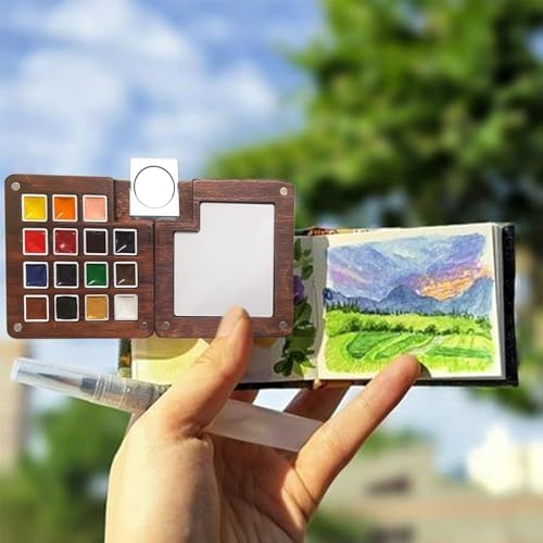 Travel Watercolor Paint Set - Pocket 15-Color Mini Kit with Sketchbook