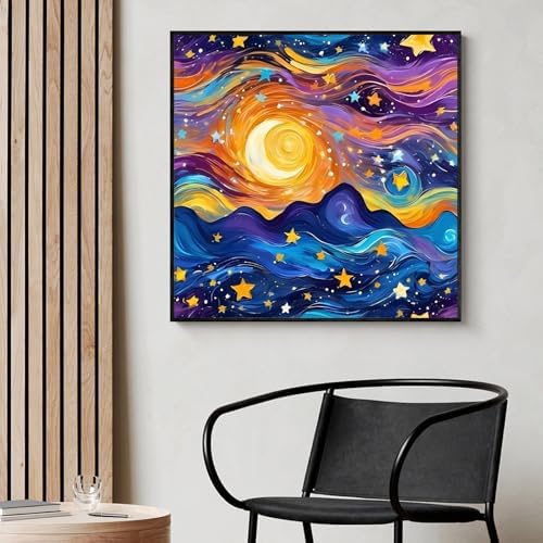 Yezavesu Starry Night Diamond Art Kits for Adults Beginners 14x14 Inch | Starry Sky Diamond Painting, DIY 5D Full Round Drill Gem Art, Stress Relief Craft Kits, Home Wall Decor Gift