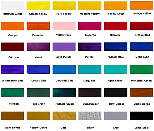 Mont Marte Acrylic Colour Paint Set Signature 36pc x 1.21 US fl.oz (36ml), Acrylic Paint Kit Ideal for Canvas, Wood, Air Dried Clay, Cardboard and More, Great Beginner Acrylic Paint Set, Includes 36 Colors