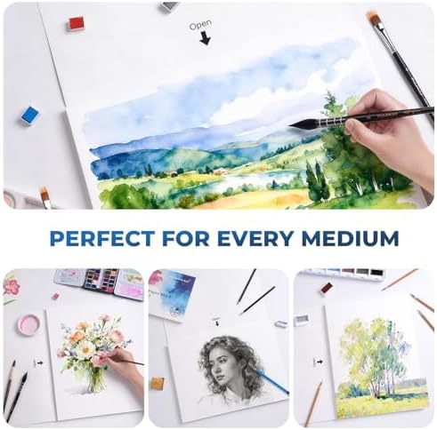 Watercolor Paper Block 11x15 Inch, Fuumuui 100% Cotton Watercolor Paper Pad of 20 Sheets, 140lb/300gsm, Acid-Free Cold Pressed Art Paper for Painting, Drawing, Wet, Mixed Media
