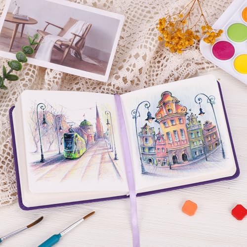 5" × 5" Hardcover Small Sketchbook, 80 Sheets, 160gsm Tiny Notebook, Purple