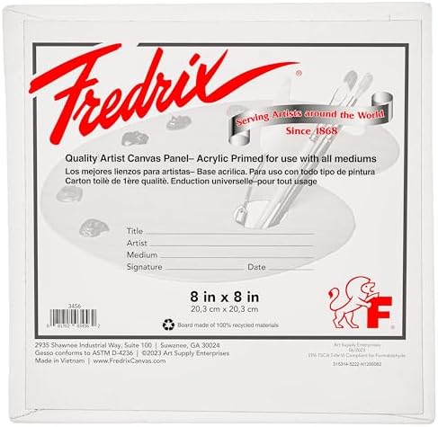 FREDRIX Artist Series Primed Canvas Panels, 8" x 8", Pack of 12
