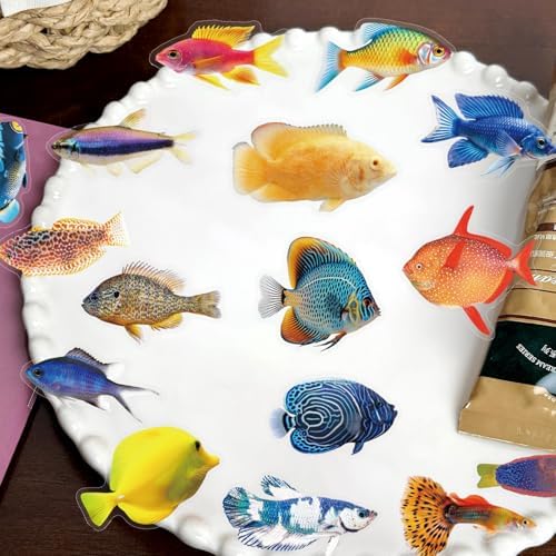100PCS PET Marine Life Ocean Fish Stickers,Waterproof Transparent Tropical Fish Decals for Laptop, Luggage, Skateboard, Phone, Fridge, Trendy Stickers for Teens, Adults, Boys and Girls (100-fish)