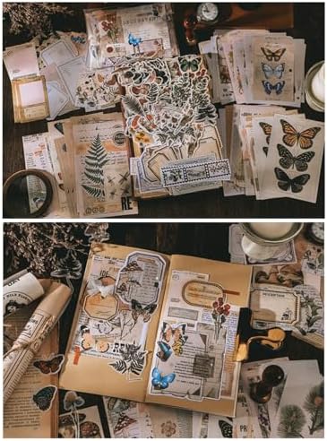 Esweny 200PCS Vintage Scrapbooking Supplies Kit for Journaling, Scrapbook Sticker Paper Pack for Junk Journal Planners Aesthetic Cottagecore Room Decor Wall Art Collage Album (Nature)