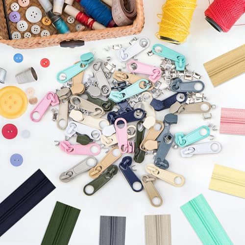 DOITEM 31 Yards 10 Pcs Sewing Zippers #3 Nylon Coil Zippers Assorted Zipper for Sewing with 40 Zipper Sliders for DIY Tailor Sewing Crafts Supplies, 10 Colors